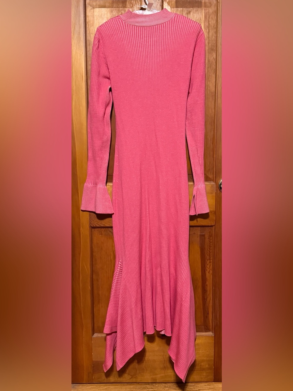3.1 Phillip Lim~Coral Pink Ribbed Cross Front Midi Dress~Size Medium~$850~ - Picture 7 of 8